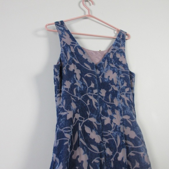 Tailor B. Moss Maxi Dress M Blue Floral Rayon VTG Slit Burnout Velour y2k 256 - Picture 5 of 16